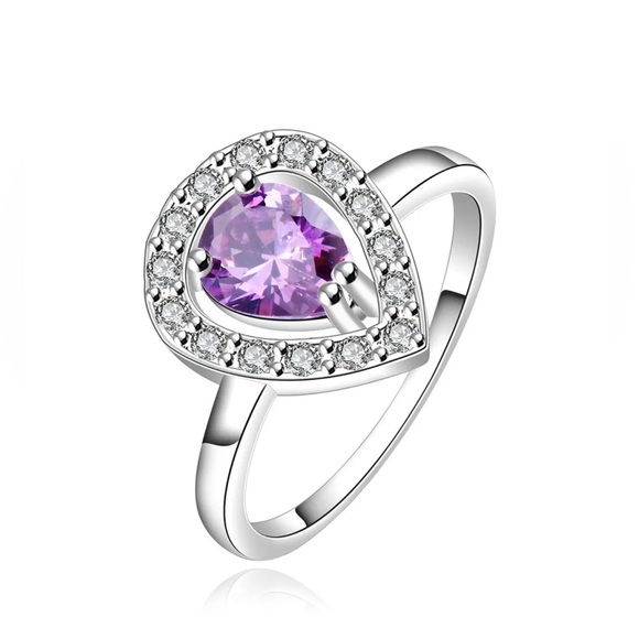 Womens Elegant 925 Sterling Silver Plated Purple Waterdrop CZ Band Ring Size 7 - Picture 5 of 8